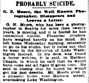 Newspaper clipping about photographer's probably suicide